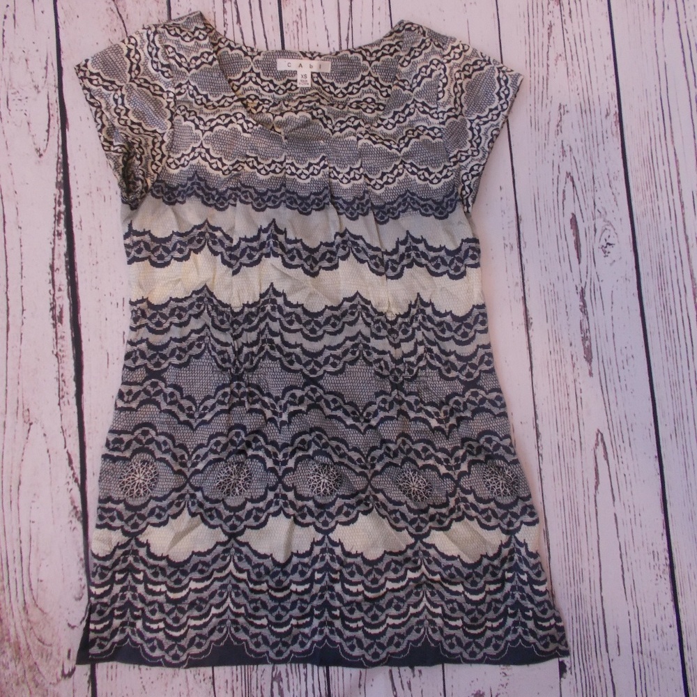 CAbi 100% Silk Blouse Blue Folley Xsmall